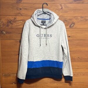 GUESS Men's Gray Hoodie with Blue Accents